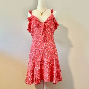 Zara Pink Floral Mini Dress Women’s Size XS Ruffle Vneck Cottagecore Fairy Boho